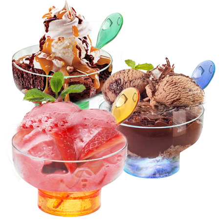 Nové Poháry na zmrzlinu 350 ml - Sada 6 kusů s lžičkami, barevné