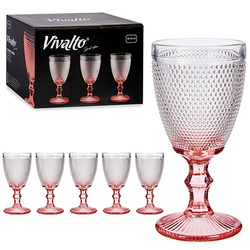 Elegant Wine and Water Glasses, VIVALTO Collection, 330 ml, Set of 6, Pink Accent