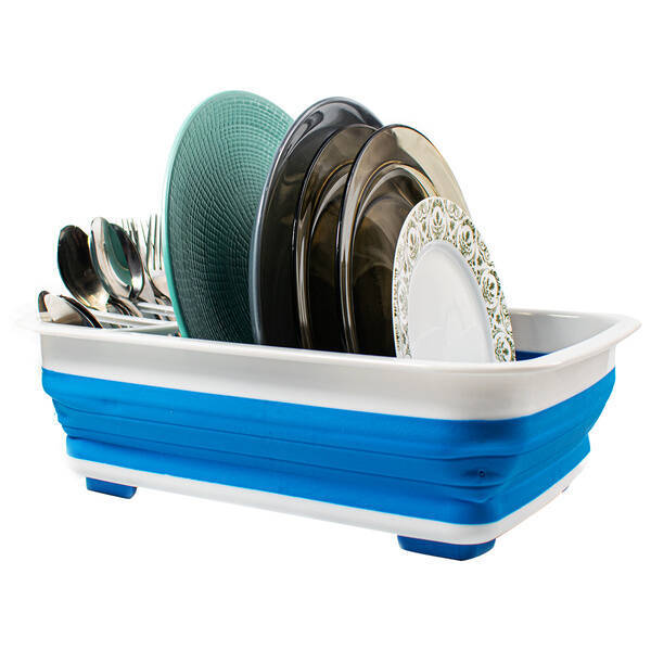 COLLAPSIBLE FOLDING SILICONE DISH DRYING DRAINER RACK WITH SPOON FORK KNIFE  STORAGE HOLDER