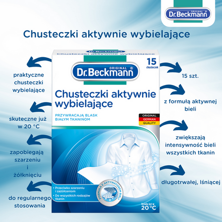 Dr.Beckmann Whitening Wipes – Active White for Your Clothes, 15 pcs