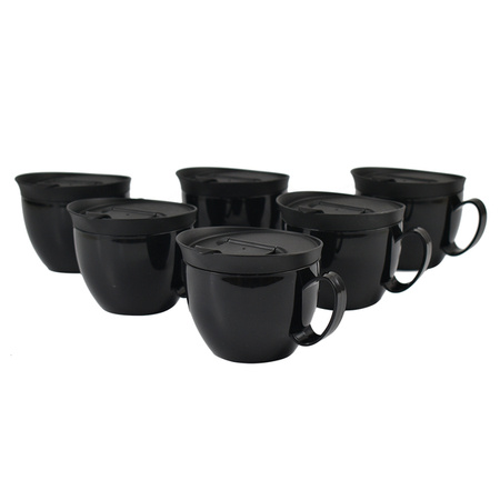 Set of 6 Black Club Gastro 250 ml Cups with Lid, BPA-Free