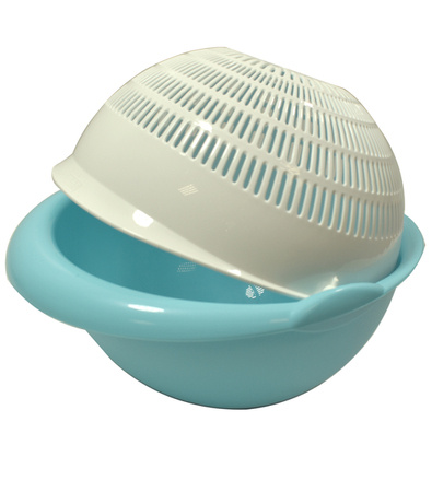 Turquoise Rotary Colander - Multifunctional 3L Plastic Strainer for Pasta and Vegetables