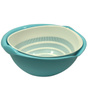 Turquoise Rotary Colander - Multifunctional 3L Plastic Strainer for Pasta and Vegetables