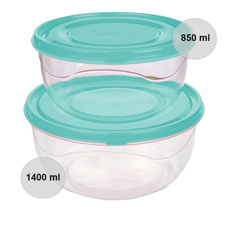 Set aus 2 runden Küchenbehältern Soft&Lock 850 ml und 1,4 l - Türkisfarbe