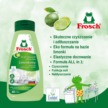 Frosch Limetkový gel na mytí nádobí v myčkách - 40 použití 650ml