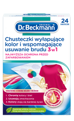 Dr. Beckmann Chusteczki 3w1 do Prania, Ochrona Koloru i Usuwanie Brudu, 24 szt.