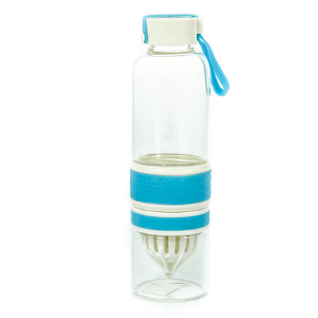 Butelka szklana 600 ml z wyciskaczem niebieska