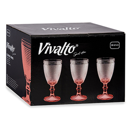 Eleganckie Kieliszki do Wina i Wody, Kolekcja VIVALTO, 330 ml, Zestaw 6 sztuk, Różowy Akcent