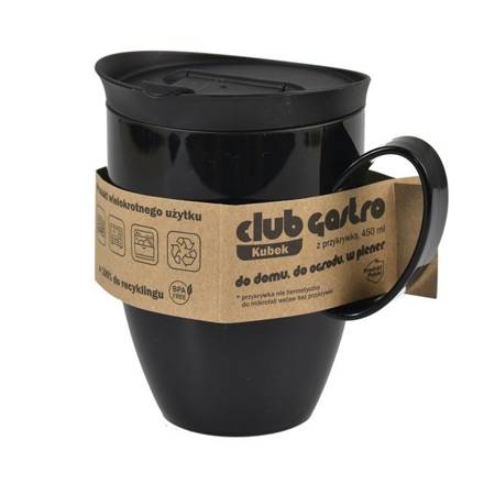 Kubek 450 ml z pokrywką komplet 6 sztuk Club Gastro kolor czarny bez BPA